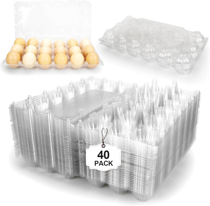 Pintuson 40-Pack Egg Cartons (18 Count) - Clear Plastic Egg Holder for Fresh Chicken Eggs - Reusable 3x6 Gird Egg Container with Secure Snap for Farmers Market & Transport - Fits Small to Large Eggs - Image 1